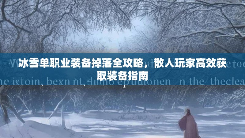 冰雪单职业装备掉落全攻略，散人玩家高效获取装备指南