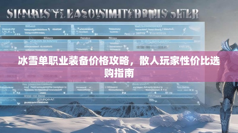 冰雪单职业装备价格攻略，散人玩家性价比选购指南